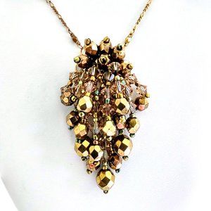 "WATERFALL" NECKLACE Gold Tone GOLD AURUM Faceted Xtal Pendant  18" VTG